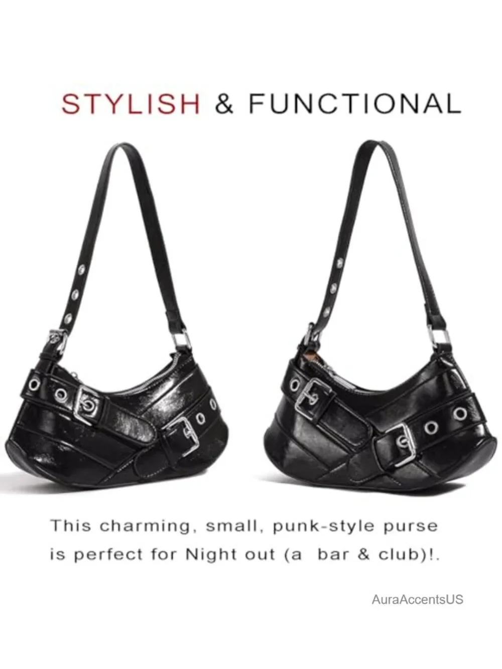 Y2K Punk Hobo Shoulder Bag Women Vegan Leather Handbag